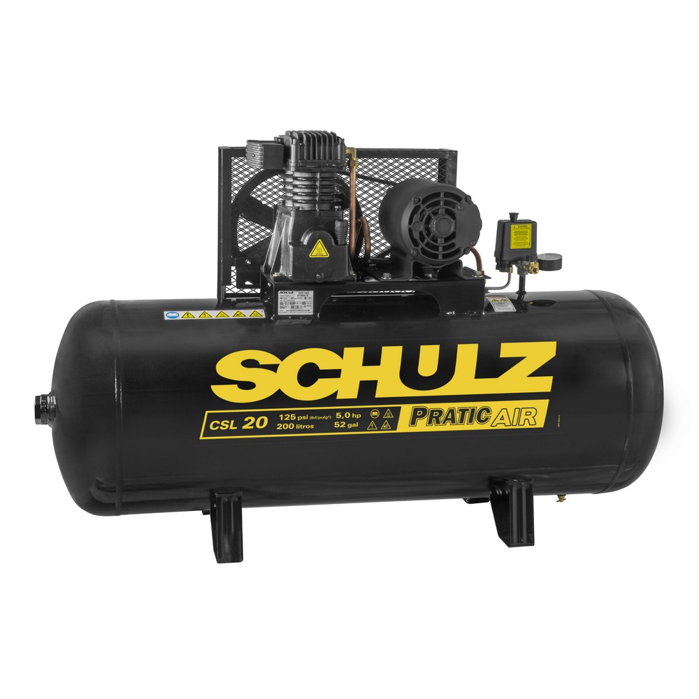 SCHULZ-PRATIC-AIR-20-200L.jpg Compressor 20/200 Pratic Air CSL 20/200 125 Libras Trif. IP21 5CV 220/380V 92135200 - Schulz - Imagem 1